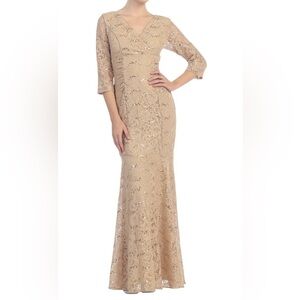 Eureka Elegant Lace Evening Dress in Gold Size Large. B2